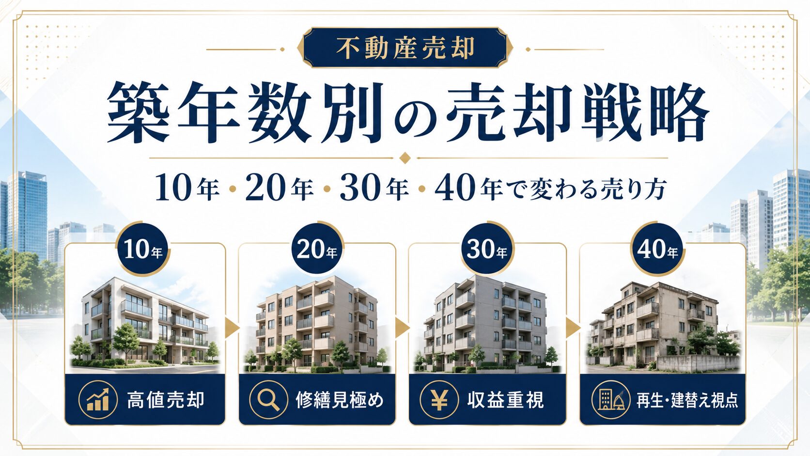 築年数別の売却戦略を10年20年30年40年の節目で整理するイメージ