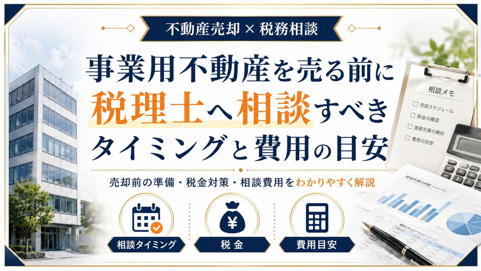 事業用不動産の売却で税理士へ相談するタイミングと費用を整理したイラスト