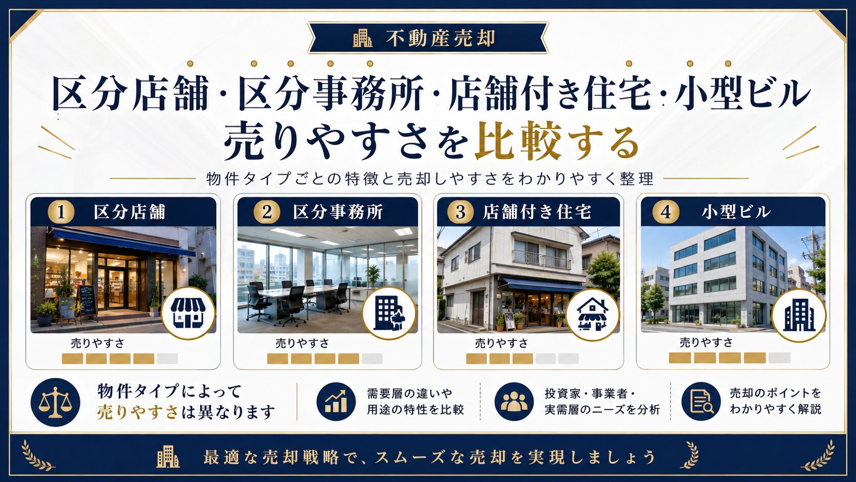 区分店舗・区分事務所・店舗付き住宅・小型ビル｜売りやすさを比較する